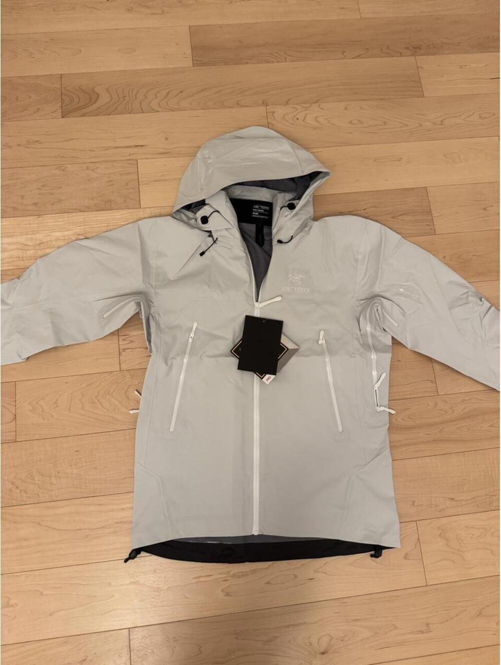 Arc'teryx Light Gray Hooded Bomber Jacket